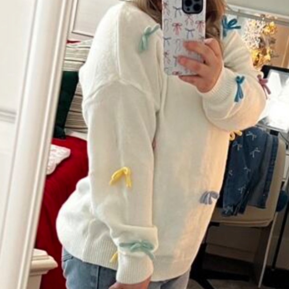 Cozy Colorful Bow Oversized Pullover Sweater top - Picture 3 of 6
